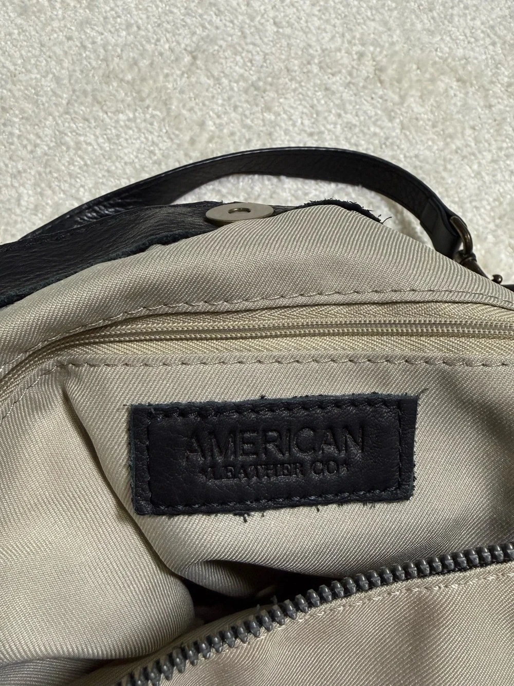 American Leather Co. Austin Triple Entry Bucket Black Shoulder Bag Purse